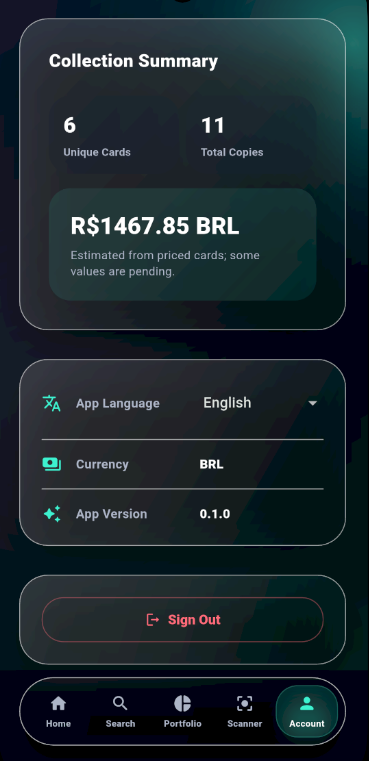 Tela inicial do GradingFy mostrando o portfólio e coleção recente